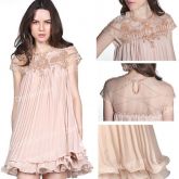 Vestido Plissado chiffon bege